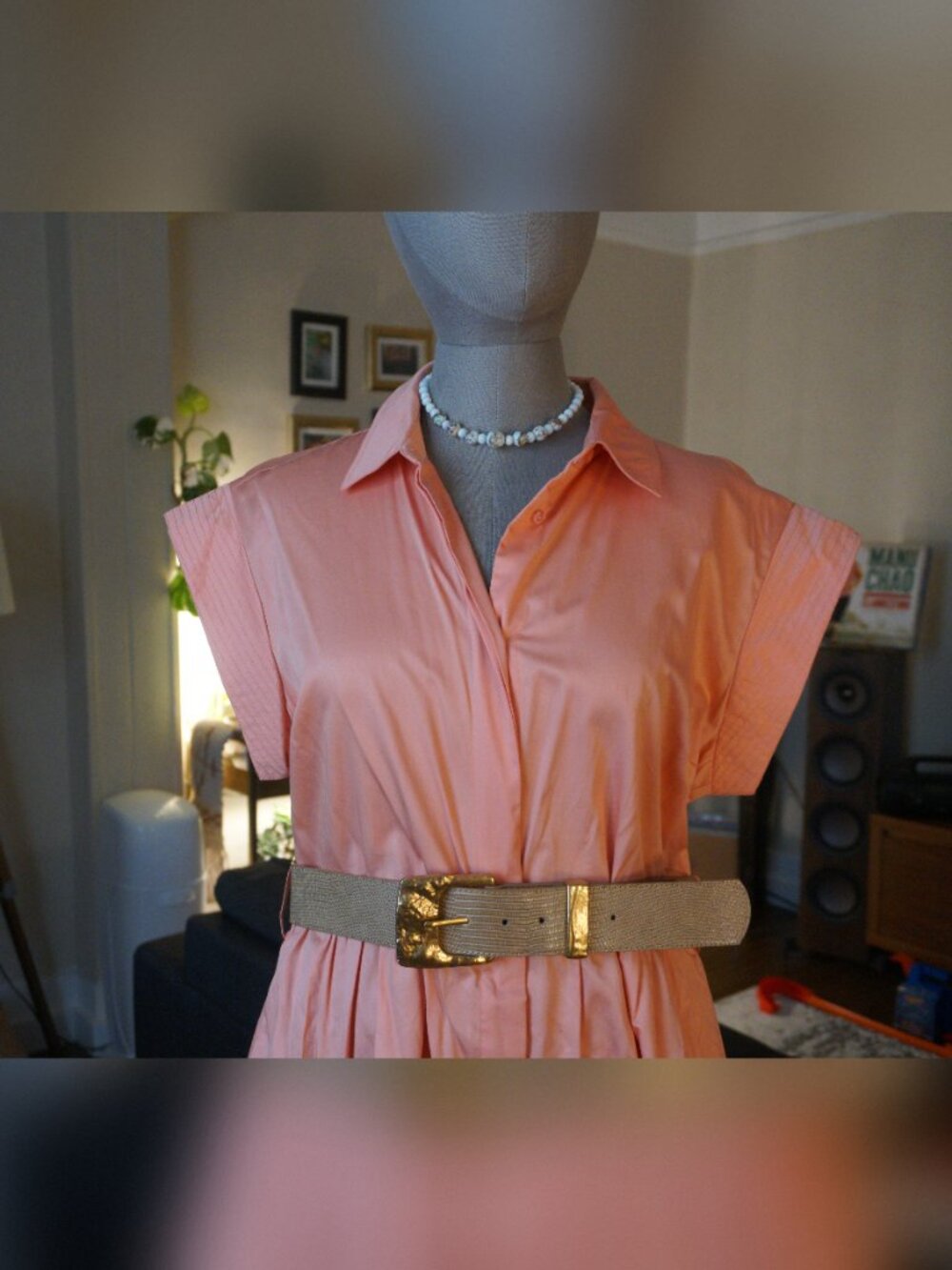 ๐ NWT Donna Karan Peach / Coral Belted Shirt Dress Size 12 ๐ - Picture 2 of 8